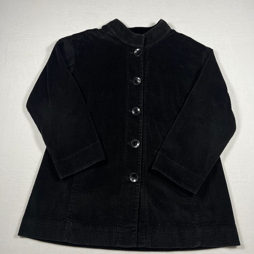 J. Jill Black Corduroy Big Button Shacket Long Sleeve Woman Size L Petite